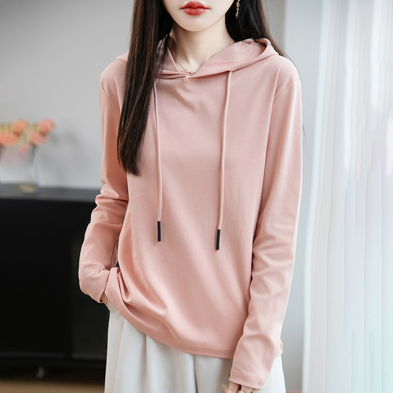 大码纯棉连帽卫衣女2025秋季新款女士休闲外穿连帽上衣长袖t恤女|undefined