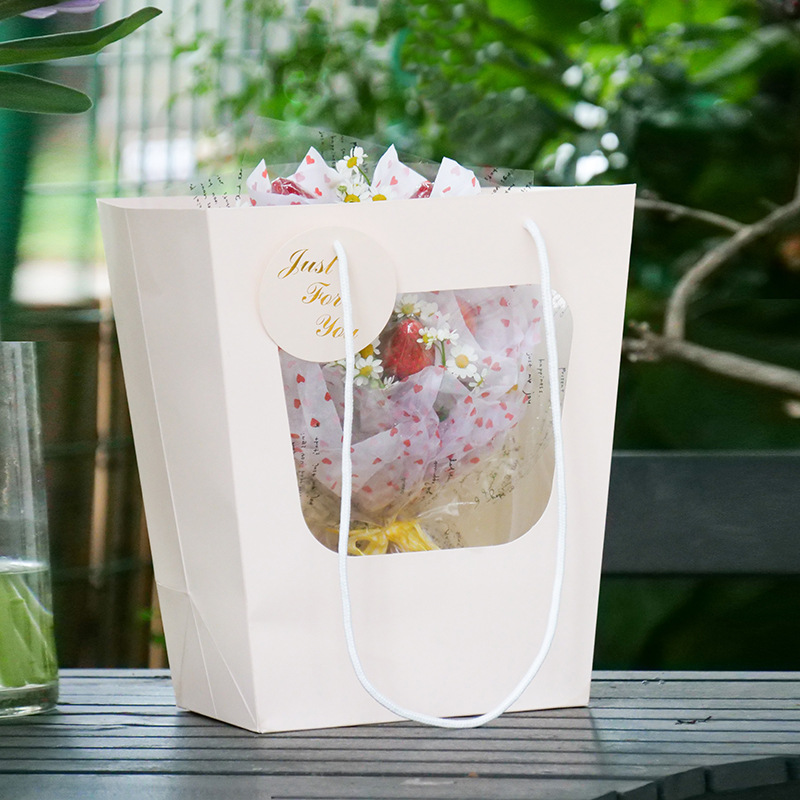锦衣甜心手提袋情人节鲜花植物花束礼品包装袋折叠橱窗袋花店简约