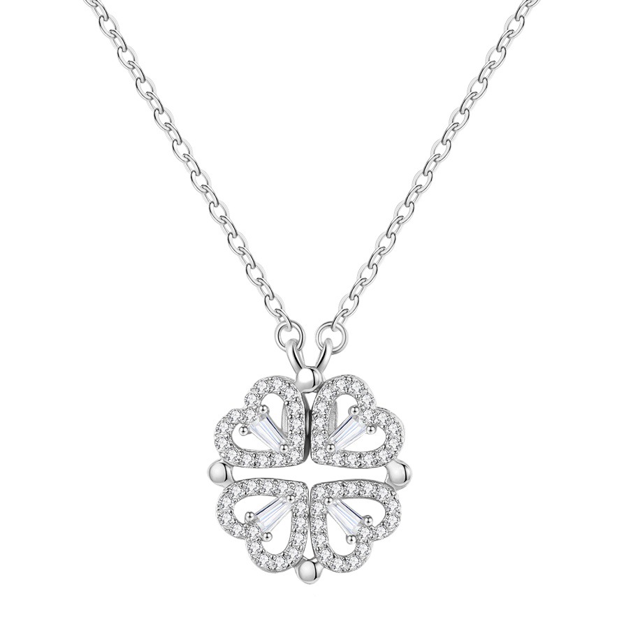 Multi-funcional collar de trébol de amor hembra de acero de titanio Luz de lujo nicho diseño colgante corazón-conectado imán Cadena de clavícula