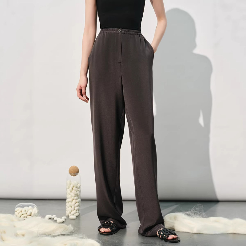 Carefully Selected Mulberry Silk Solid Color Casual Pants for Women, New Spring and Summer Style, Light Mature Style, Simple and Fashionable, Slightly Loose Straight-Leg Pants