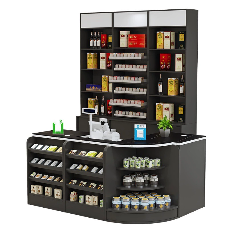 Кассовый стол для супермаркета, магазина, небольшого углового бара, комбинированный шкаф для табака и вина, витрина-стойка