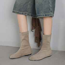 巨舒服超软时尚绝美简约圆头中筒靴2025春秋新款瘦瘦靴平底女靴子