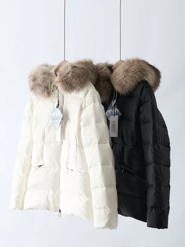 Velvet short down jacket, fitted brace, goose down