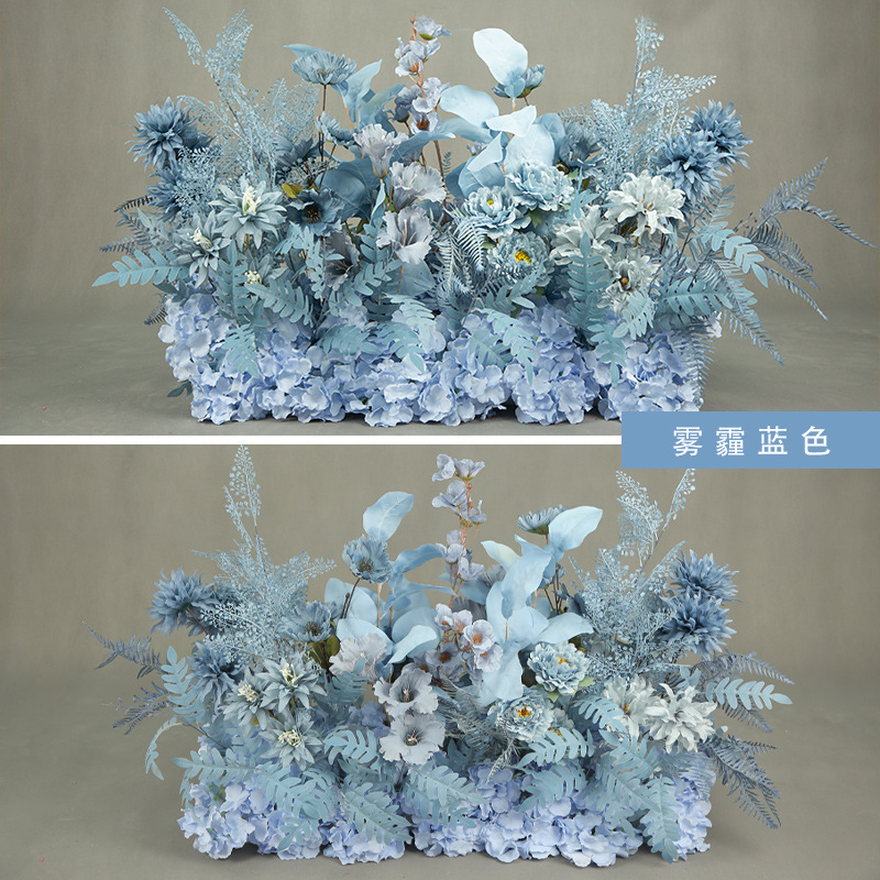 結婚式の道具の青い結婚式のシミュレーションの花の列の花の三角の花の列は造花の舞台の装飾の大きい赤色を配置します。|undefined