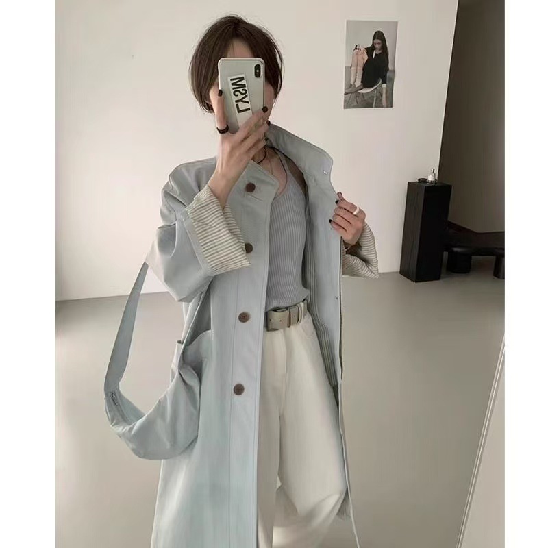春秋季新款子韩系中长款立领爆款风衣外套女日系英伦风休闲百搭潮|undefined