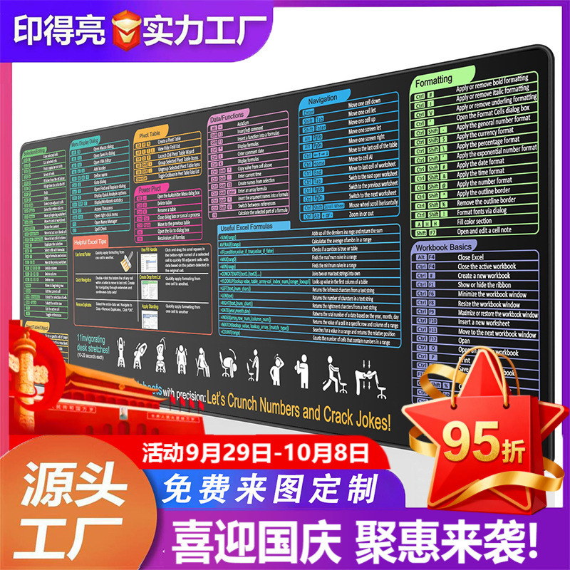 印得亮外语快捷键鼠标垫大号外贸爆款鼠标垫子加厚锁边鼠标垫办公|undefined