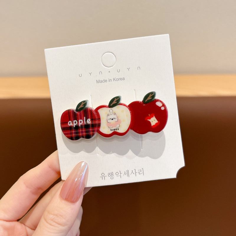 Hermosos clipes de cabello de manzana de dibujos animados Otoño Invierno Corazón de la niña clip de boca de pato clip de cabello frangeo clip de borde lateral clip de cabello adornamiento