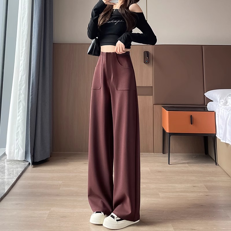 Ángora pantalones de trajes de piernas anchas rojas para mujeres de otoño nuevos pantalones casuales de cintura alta sueltos y colgantes rectos