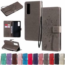 适用华为P40压花皮套MATE30压纹猫和树手机套Y7P钱包插卡保护套