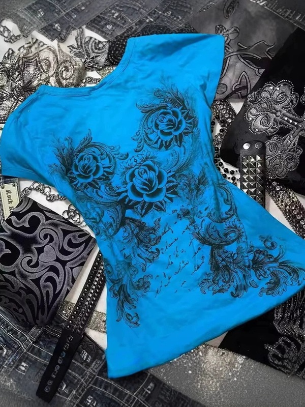 アメリカの新しいスタイル 2025 パーソナライズされた Y2K スリム半袖プリントトップ tシャツホットガールファッション婦人服|undefined