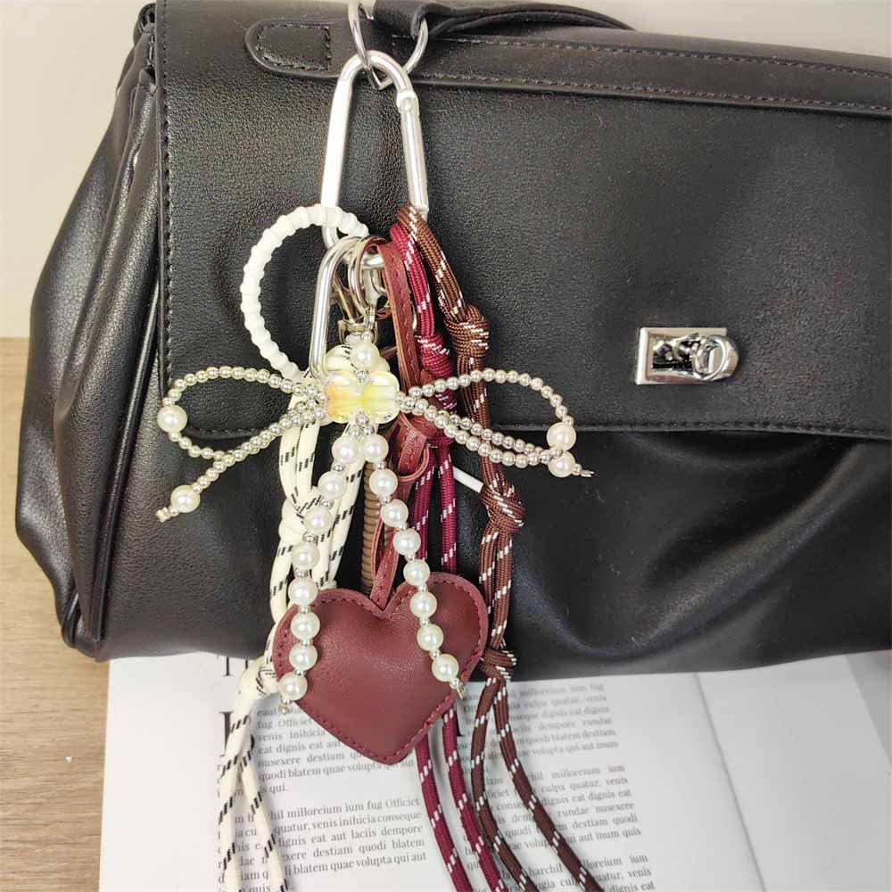 Bag Pendant, Keychain Classification 1 Piece Quantity Pu Leather Polyester Heart Shape Bow Knot