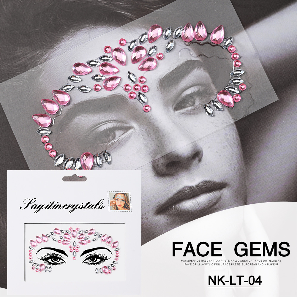 Pegatinas de tatuaje facial pegatinas de cristal pegatinas de cejas pegatinas faciales pegatinas de diamante de agua decoración acrílica estilo europeo y americano