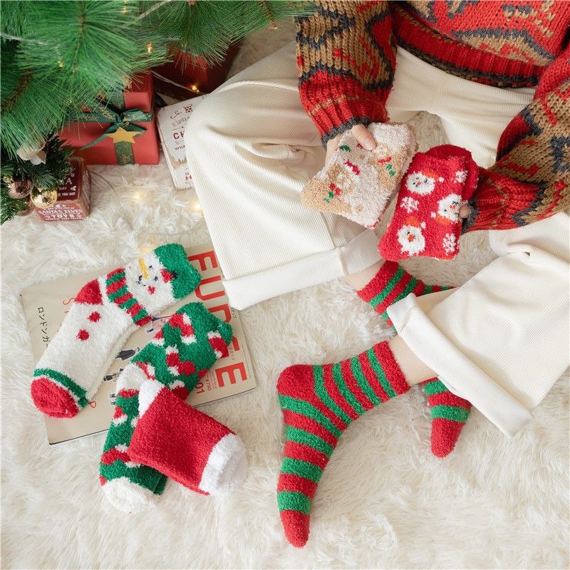 Christmas Socks Mid-Calf Socks Coral Fleece Floor Socks Amazon Santa Claus Reindeer Christmas Socks Wholesale Cross-Border