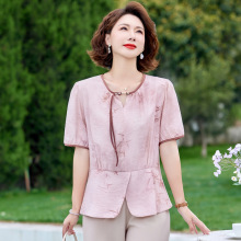 中年妈妈夏装小衫新中式国风小衫新款中老年女装夏季短袖T恤上衣