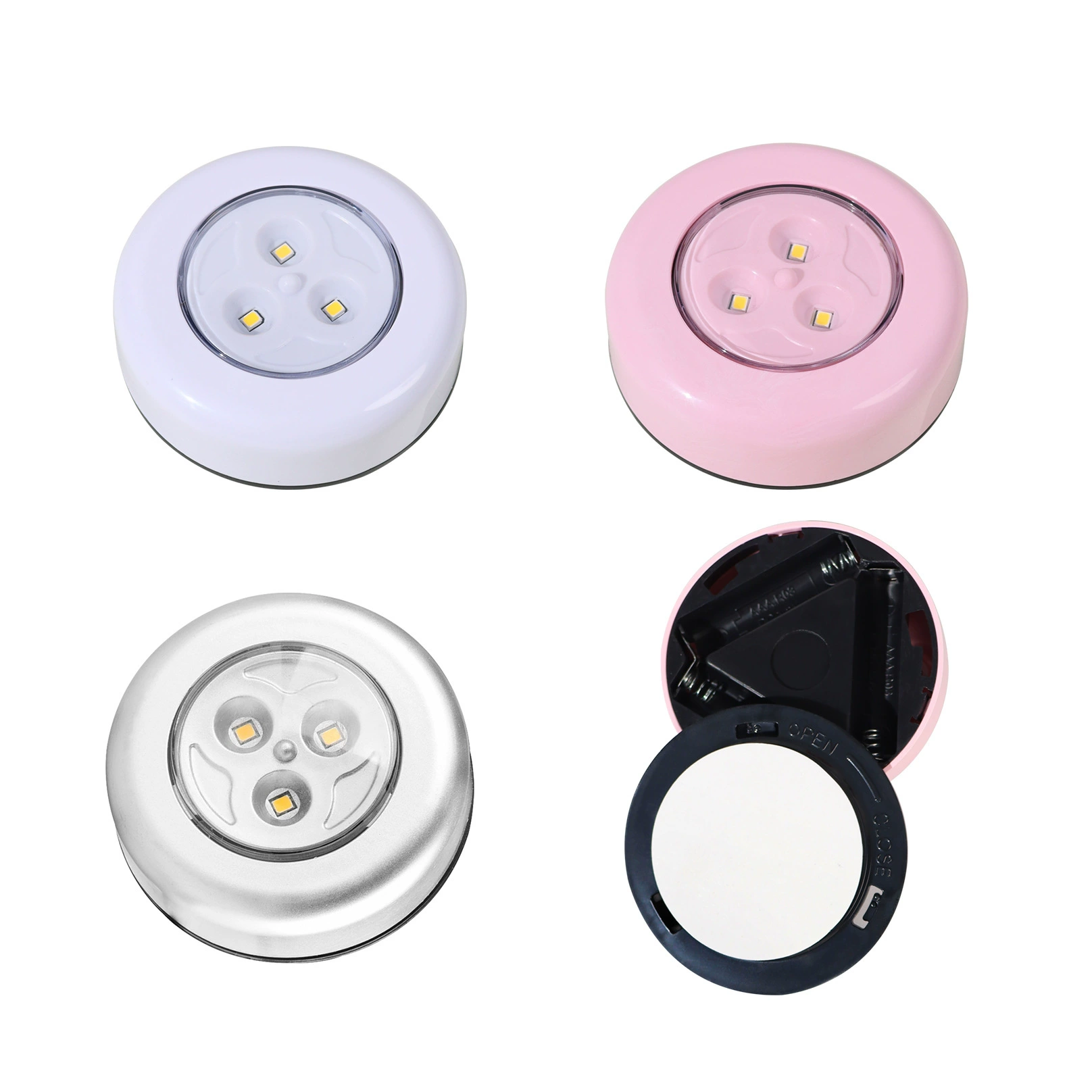 Круглая 3‑LED сенсорная ночная лампа, 0,7 Вт, компактная тумбочка/под полку светильник, серебристый/розовый/белый