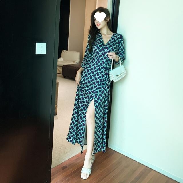 Plus-Size Wrap Dress, Early Autumn New Style, Green Long Dress, Elegant and Slim-Fitting, One-Piece Waist-Cinching Dress for Women Plus-Size Wrap Dress, Early Autumn New Style, Green Long Dress, Elegant and Slim-Fitting, One-Piece Waist-Cinching Dress for Women