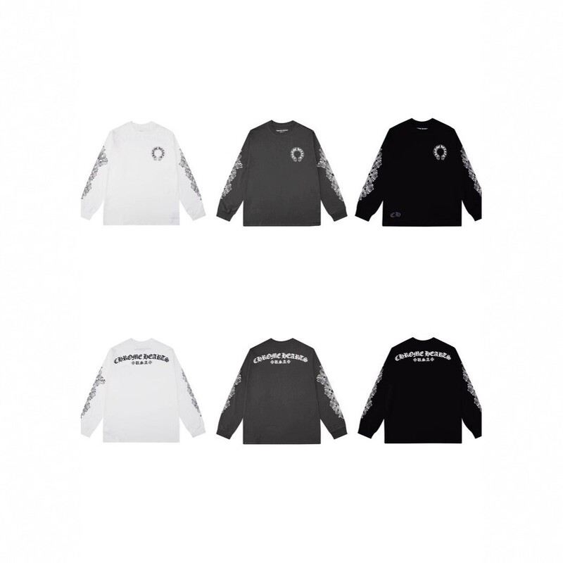 Cross-Border Foreign Trade Hot-Selling Chrome Heart High-Quality Printed Round-Neck Long-Sleeve T-Shirt for Men and Women in Stock