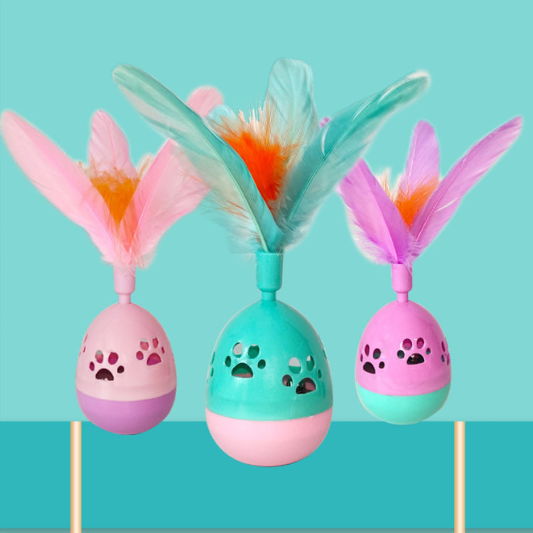 宠物猫咪玩具羽毛不倒翁发声逗猫解闷自娱不倒翁猫咪用品