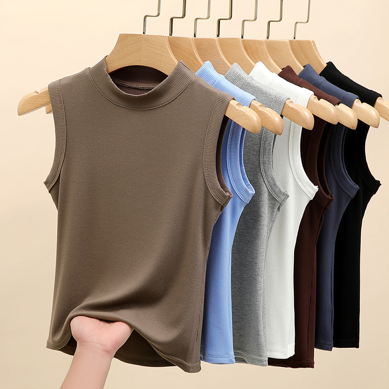 Carefully Selected Popular Round Neck Camisole Women's Summer Thin Outer Wear with Threaded Bottoming Shirt Slim Sleeveless Top
