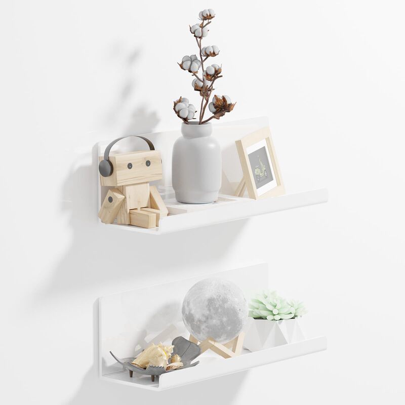 Acrylic Wall Floating Shelves 2-Piece Set White 12inch Adhesive Wall Storage Shelves Suitable for Bathroom Kitchen