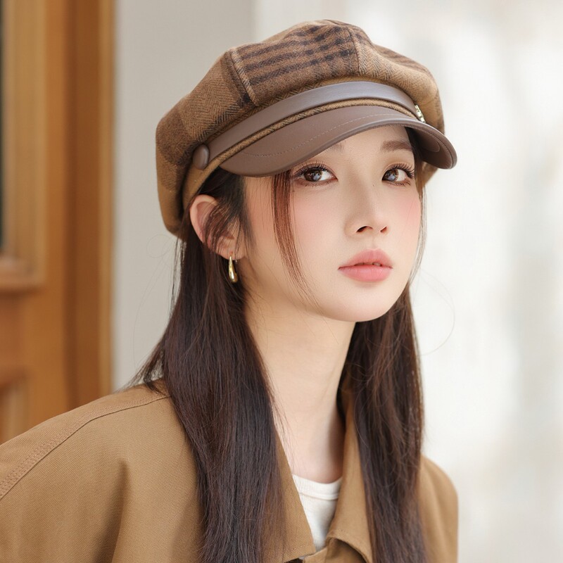 八角帽子女春秋季夏天鸭舌出游遮阳防晒帽英伦复古薄款透气贝雷帽|undefined