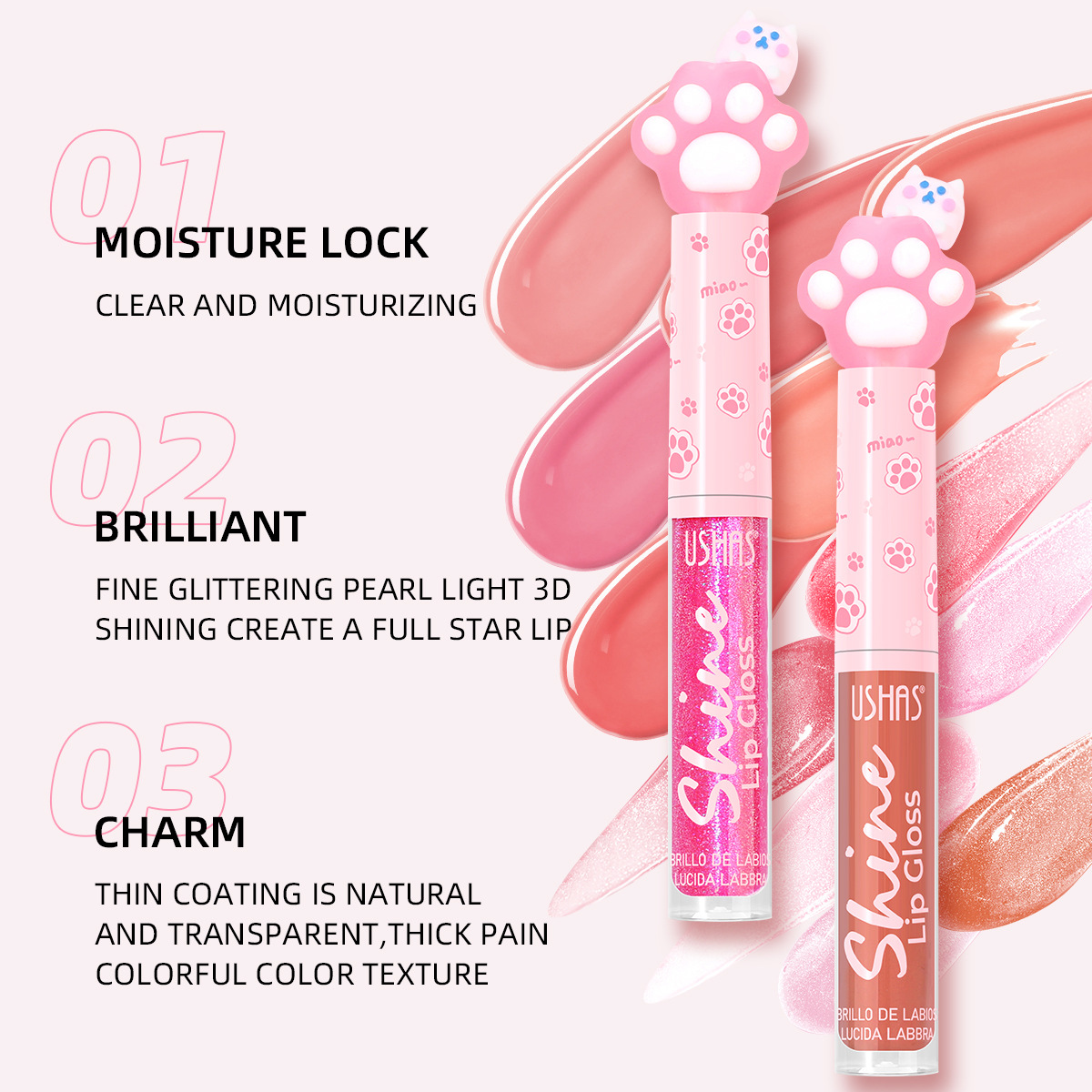 USHAS belleza estilo explosivo transfronterizo venta caliente brillo de labios hidratante e hidratante al por mayor UC170B