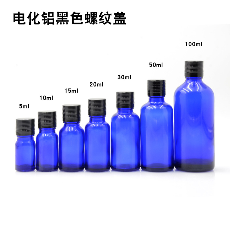 Botella vidrio azul 5 a 100ml con cuentagotas para aceites