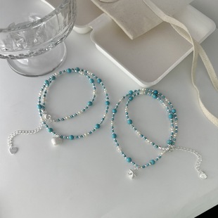 Green Turquoise Clavicle Chain Necklace Chain Design National Style Elegant All-match Color Matching Clavicle Chain Ball Chain Necklace