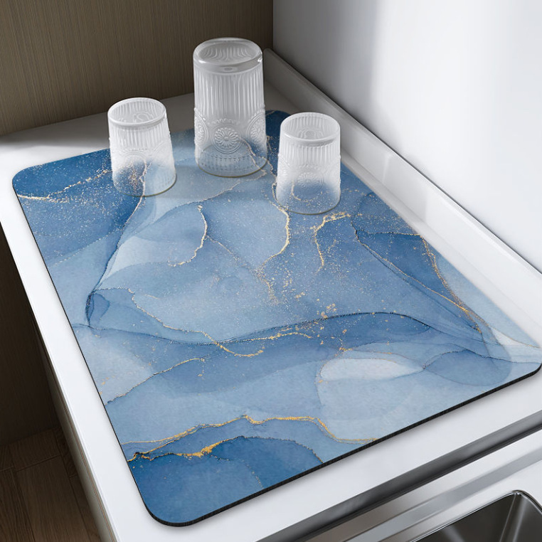 Light Luxury Style Marble Kitchen Tabletop Drain Mat Tableware Drying Mat Coaster Countertop Absorbent Mat No-Wash Table Mat