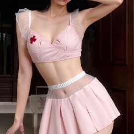 越蝶情趣内衣性感护士甜美蝴蝶结露背角色扮演制服女睡衣套装批发