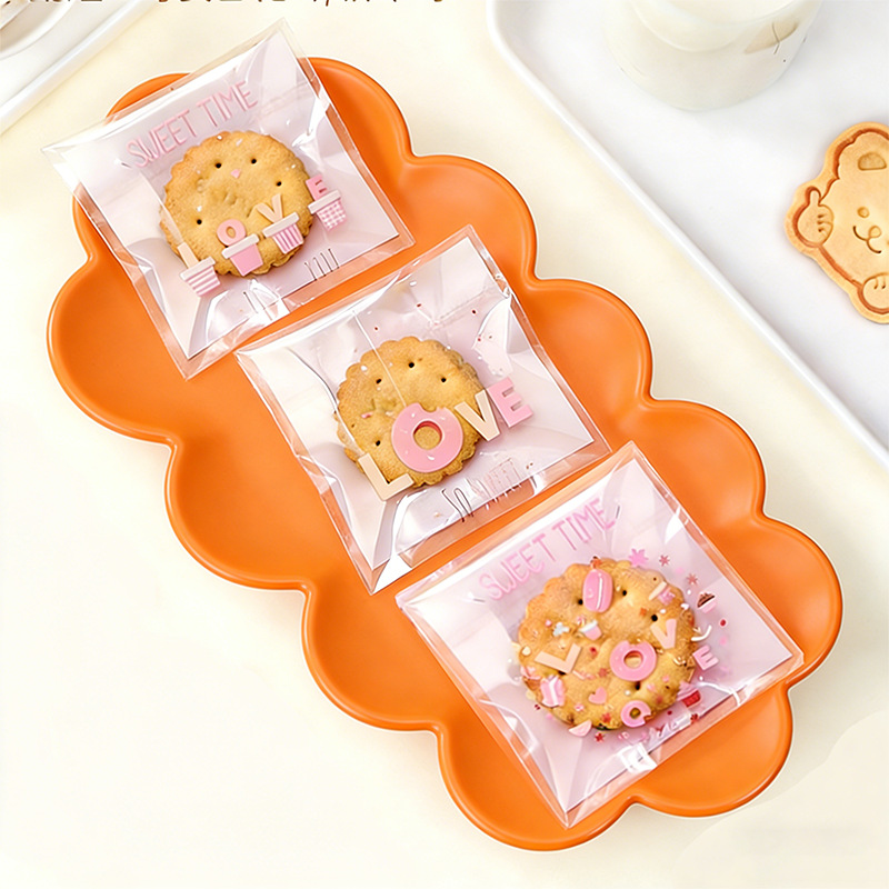 Bolsa autoadhesiva de dibujos animados para hornear embalaje bolsa de autosellado bolsa de galletas bolsa de bocadillos bolsa de dulces 7*7 + 3/100 piezas
