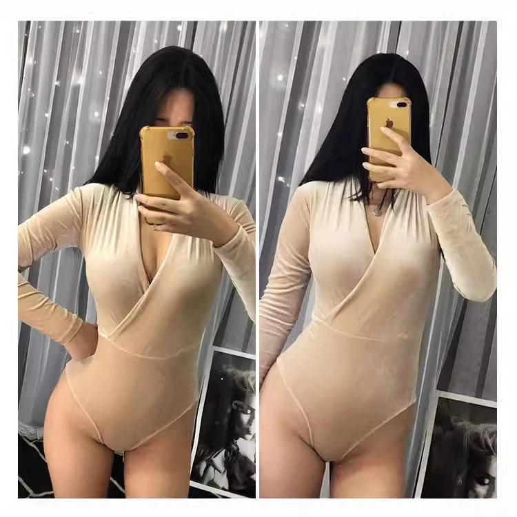 Золотой вельветовыйSlimming длинный рукав, глубокий V
