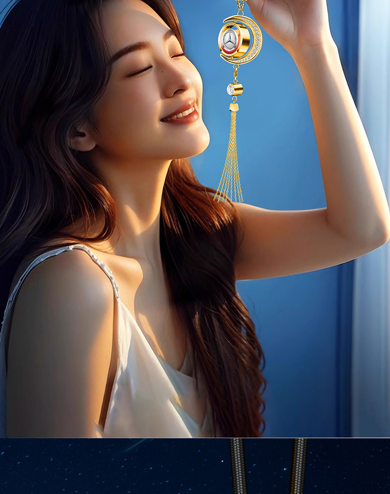 Specially Designed for Foreign Trade, Star and Moon Car Perfume Hanging Ornaments with Rhinestones, Car Fragrance Metal Pendants, In-Car Aroma Essential Oil Pendants