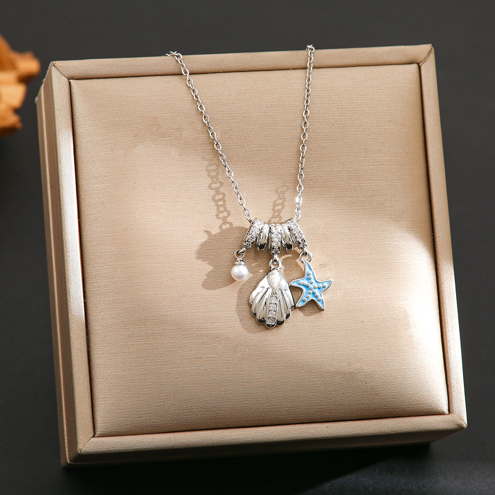 Pendant Necklace Classification Titanium Steel Chain Material Wholesale Jewelry Classic Style Starfish Shell Titanium Steel Copper Plating Cable Chain Pendant Necklace