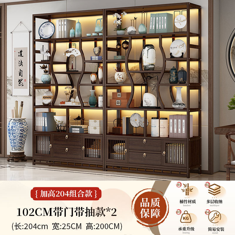 博古架实木中式茶叶展示柜茶架子置物架茶室茶柜茶具摆件收纳柜子|undefined
