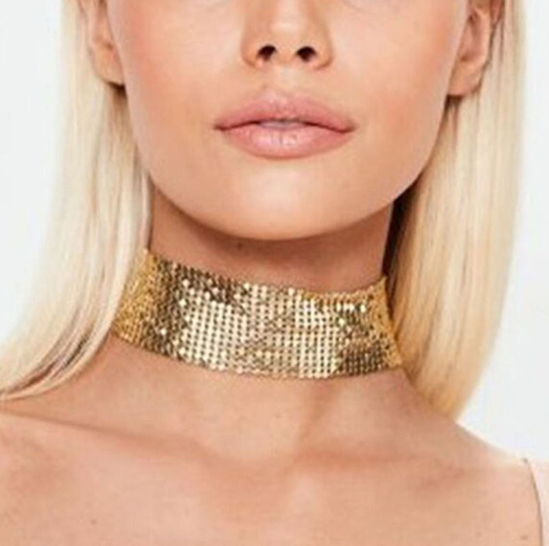 European and American Cross-border Jewelry Design Sense Punk Spice choker Clavicle Chain Exaggerated Metal Sequin Necklace Chain