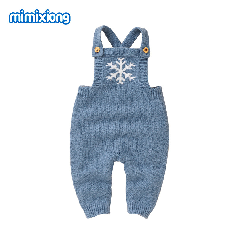 ins热卖款婴儿雪花针织吊带哈衣爬服