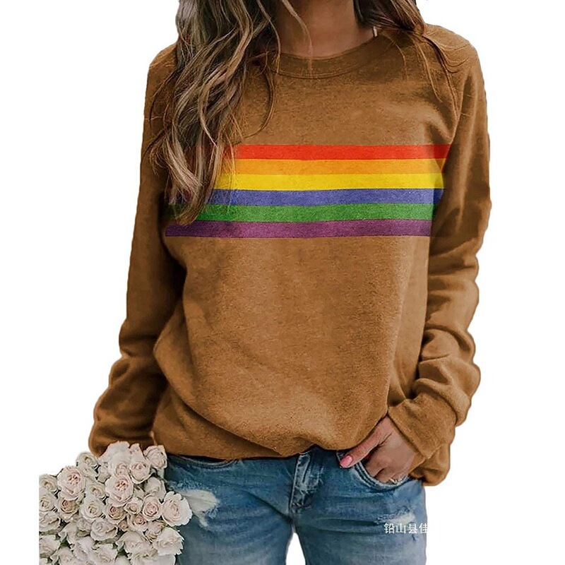 Long-Sleeved Pullover Sweatshirt Cross-Border Amazon Personalized Colorful Striped 3D Printed Round Neck Long-Sleeved Sweatshirt Manufacturer