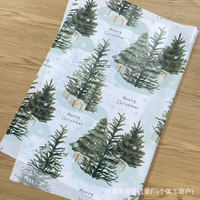 跨境热卖新年圣诞礼物包装纸高级雪松圣诞树图案礼品内衬纸薄页纸