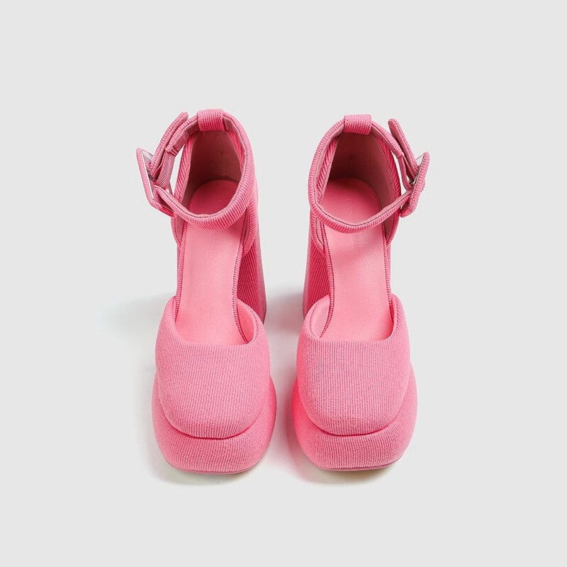 Trendy Barbie Pink Platform High Heels, Slimming Closed-Toe Ankle Strap Sandals for Women, 2023 New Model