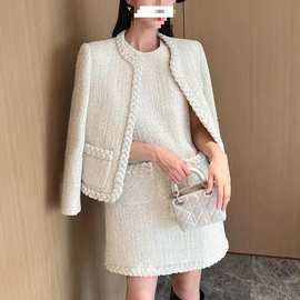 一整套茶系名媛炸街别致独特小香风套装裙2025秋装新款裙子两件套