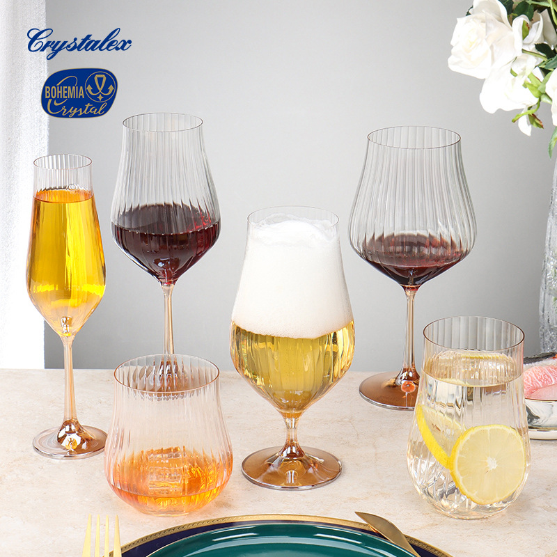 Vaso de cristal sin plomo importado de la República Checa, taza de pie alto vertical, simple nórdica, simple tulipán, vino tinto, agua doméstica image 5