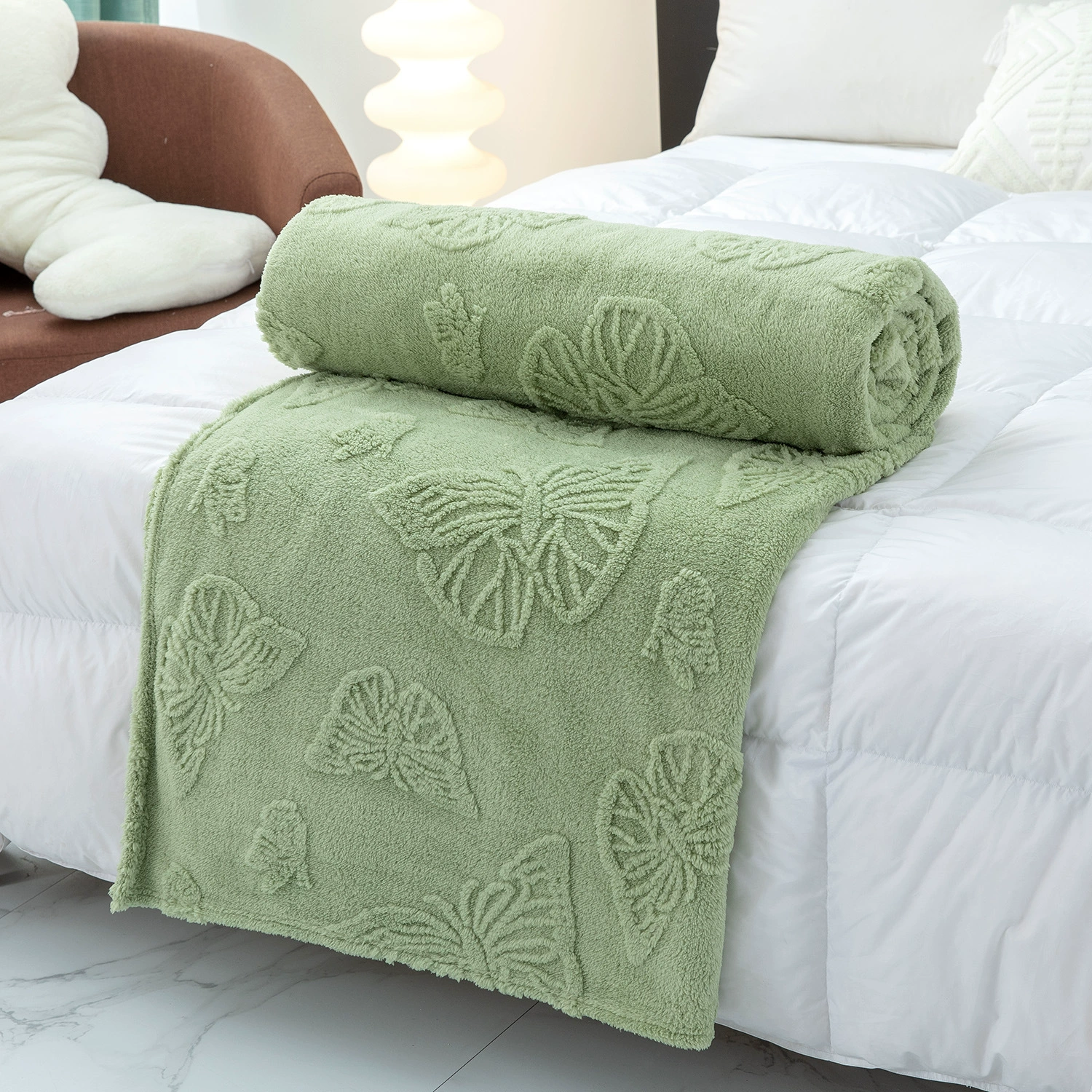 Плюшевое одеяло Velvet Throw Blanket, однослойная тисненая бабочка, размеры 70×100–200×230 см