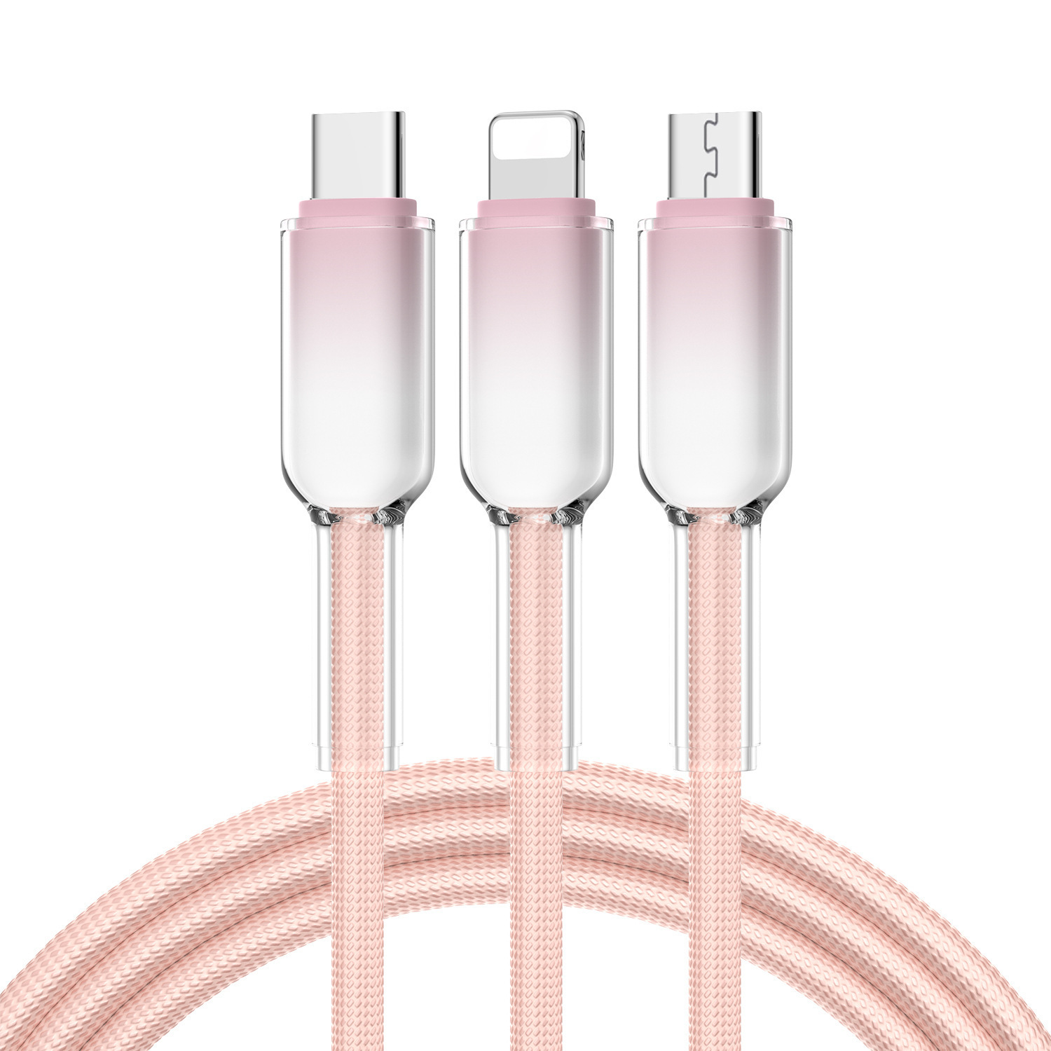 Cable de datos de carga rápida de uno a tres degradado de cristal de hielo de 120W para Huawei, Apple, Android, carga tejida tres en uno