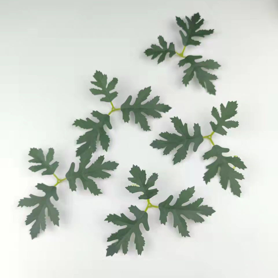 厂家工艺仿真花叶子三叉菊花叶 制作 丝网花菊花叶 仿真菊花叶子