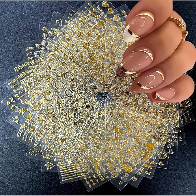 30 Pieces of Non-Retro Gold Nail Stickers, Full Stickers, Hot Stamping 3D Nail Stickers, Self-Adhesive Nail Art Decals, Decoration Wholesale