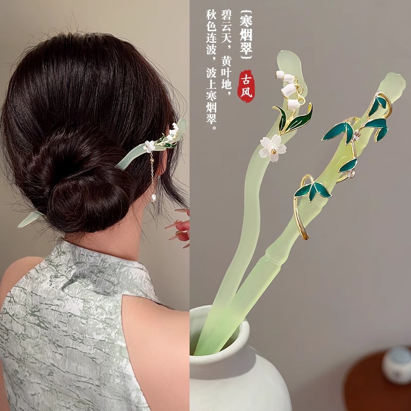 Horquilla horquilla de jade simple palillos modernos estilo antiguo de las mujeres de alto grado nuevo cheongsam chino diario rizador de pelo para niños tocado