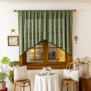 Cross-Border European and Middle Eastern Pastoral Style Branch Jacquard Tassel Small Curtains Foreign Trade Arch Curtain Manufacturers Spot Wholesale
