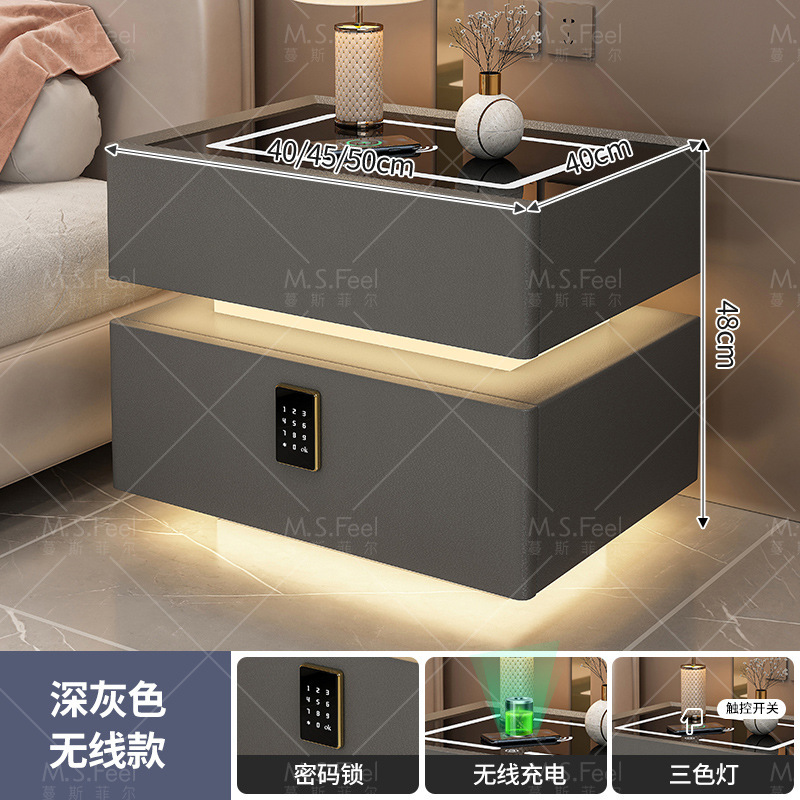 Elegante mesita de noche con luz Internet Celebrity 2023 nuevo dormitorio madera maciza contraseña bloqueo mesita almacenamiento simple moderno