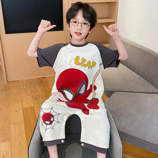 Spider-Man Boys Nightgown Children's One-Piece Pajamas 2025 New Pure Cotton Baby Summer Thin Air Conditioning Suit Sleeping Bag